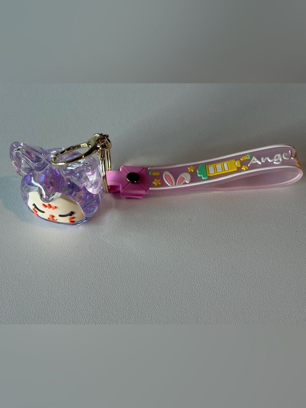 Kawaii Wristlet Keychain with Charm, Cute Glitter Floating Cat Liquid Shaker Key - Picture 2 of 8